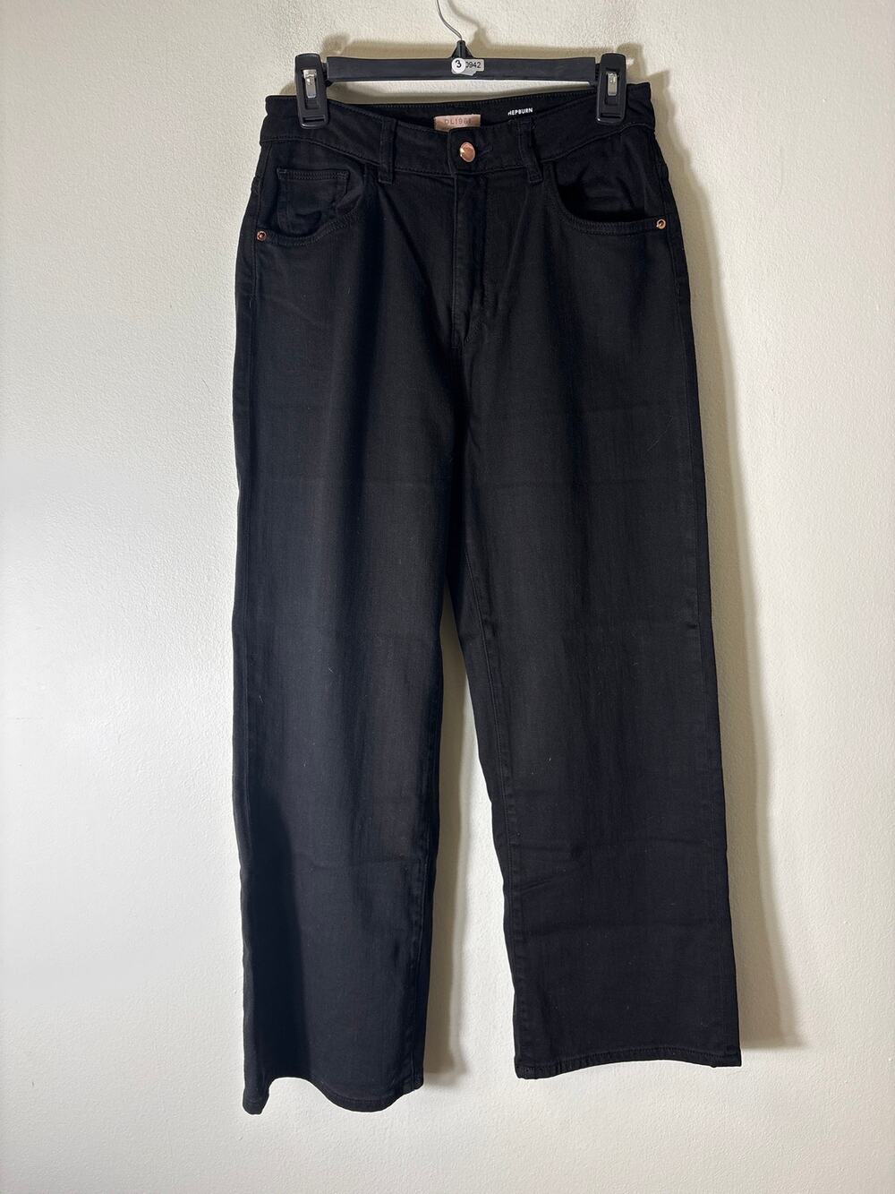DL1961 Dark Black Hepburn High Rise Wide Leg Denim Jean Sz 28